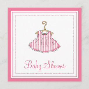 Invitación rosada de Baby Shower del vestido de la