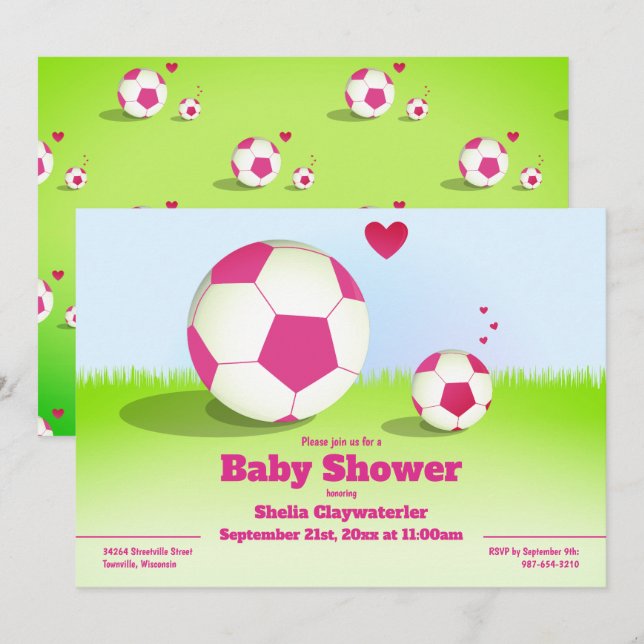 Invitación rosada de Baby Shower el | del (Anverso / Reverso)