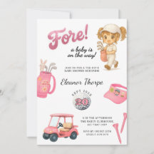 Invitación rosada de Baby Shower para el golf rosa