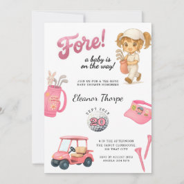 Invitación rosada de Baby Shower para el golf rosa