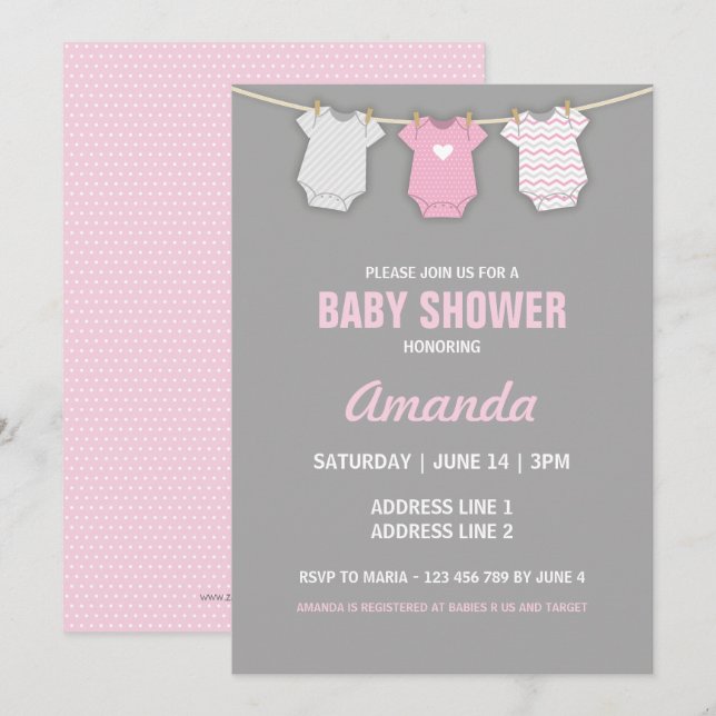 Invitación rosada de Baby Shower, tema de la (Anverso / Reverso)