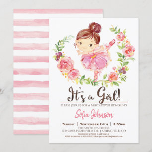 Invitación rosada de Ballerina Baby Shower Chica