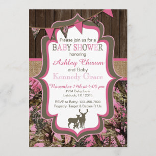 Invitación rosada de Camo Baby Shower