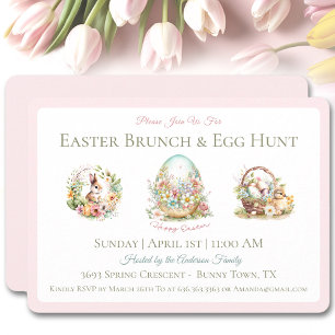 Invitación rosada de caza de huevos de brunch vint