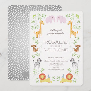 Invitación rosada de cumpleaños de Noah's Ark Anim