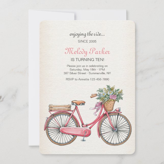 Invitación rosada de la bicicleta (Anverso)