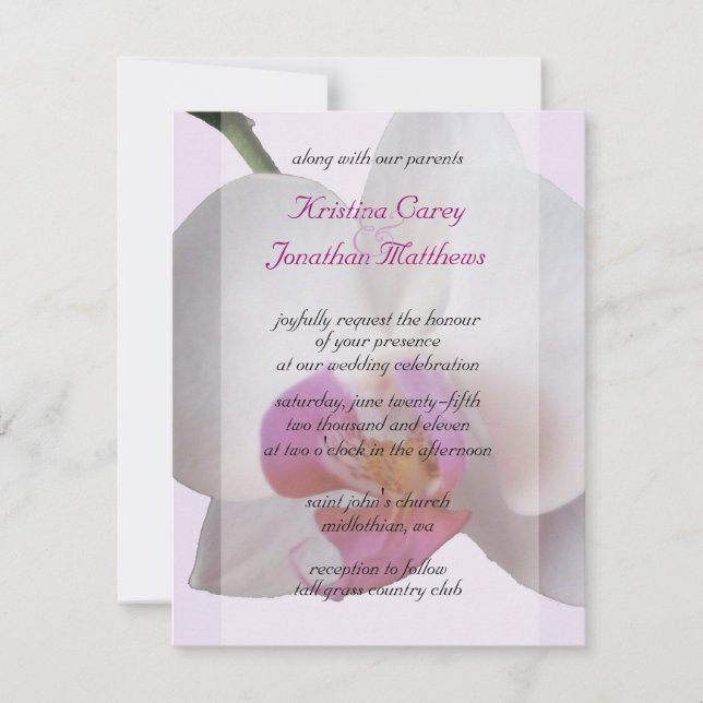 Invitación rosada de la boda de la orquídea (Anverso)