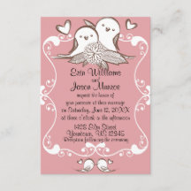 Invitación rosada de la boda de los Lovebirds