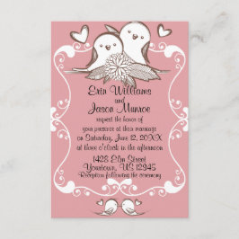 Invitación rosada de la boda de los Lovebirds