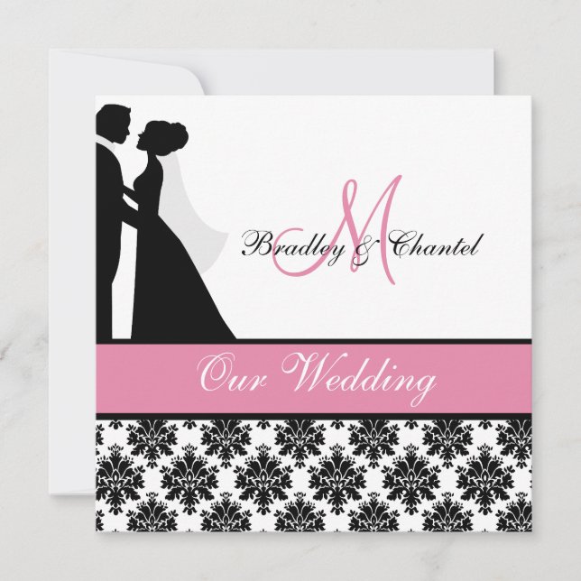 Invitación rosada de la boda de los pares de la (Anverso)