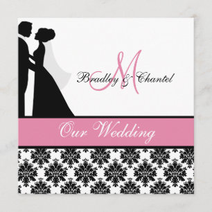 Invitación rosada de la boda de los pares de la