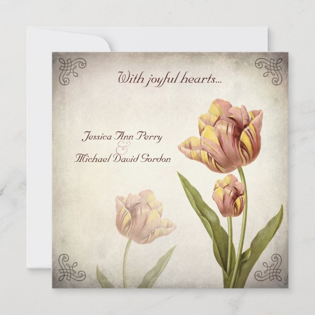 Invitación rosada de la boda del tulipán del loro (Anverso)