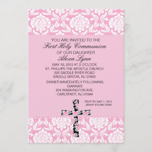 Invitación rosada de la comunión de los chicas del