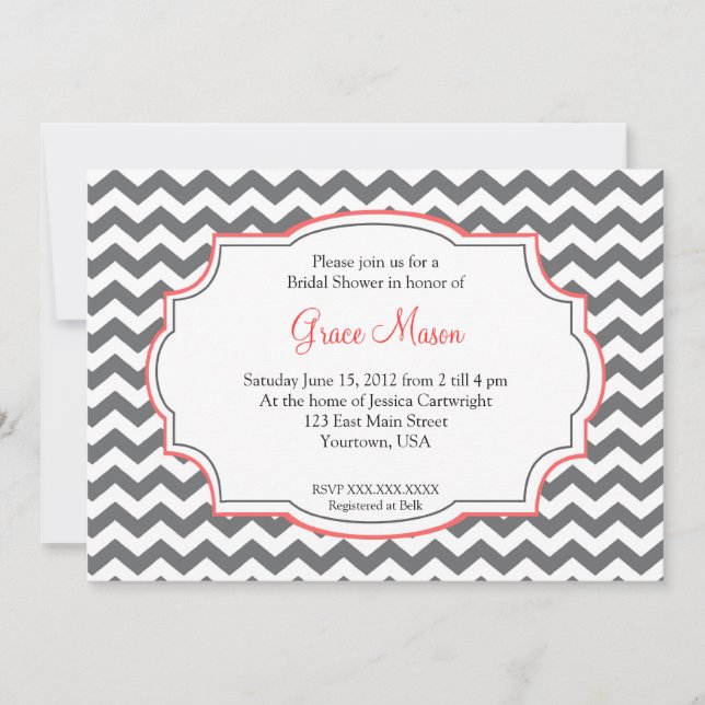 Invitación rosada de la ducha de Chevron (Anverso)