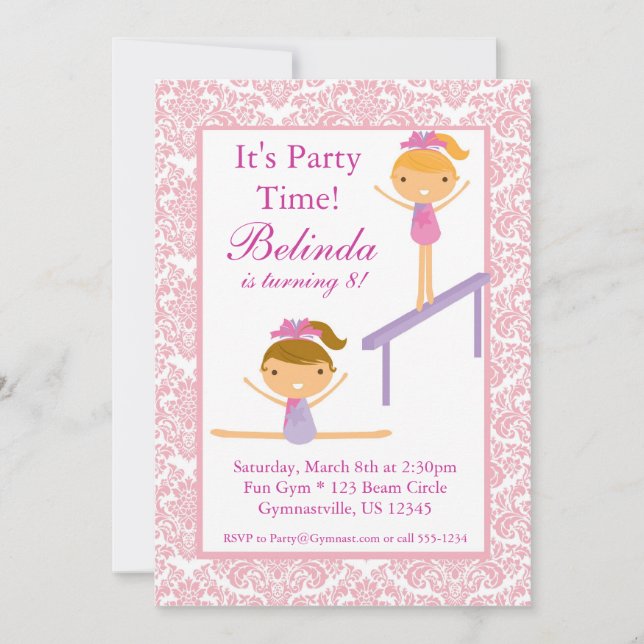 Invitación rosada de la fiesta de cumpleaños del (Anverso)