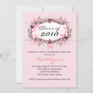 Invitación rosada de la graduación de la cebra