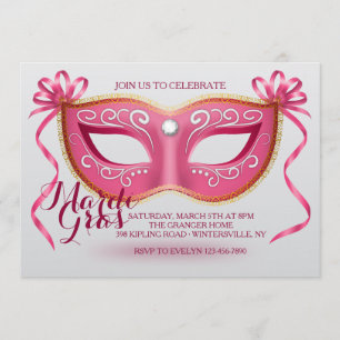 Invitación rosada de la máscara del carnaval