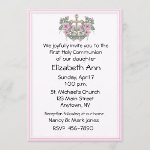 Invitación rosada de la primera comunión