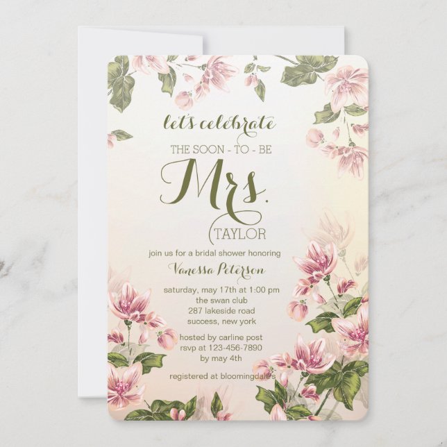 Invitación rosada de los Dogwoods (Anverso)