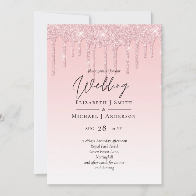 Invitación rosada de Purpurina Boda de presupuesto (Anverso)
