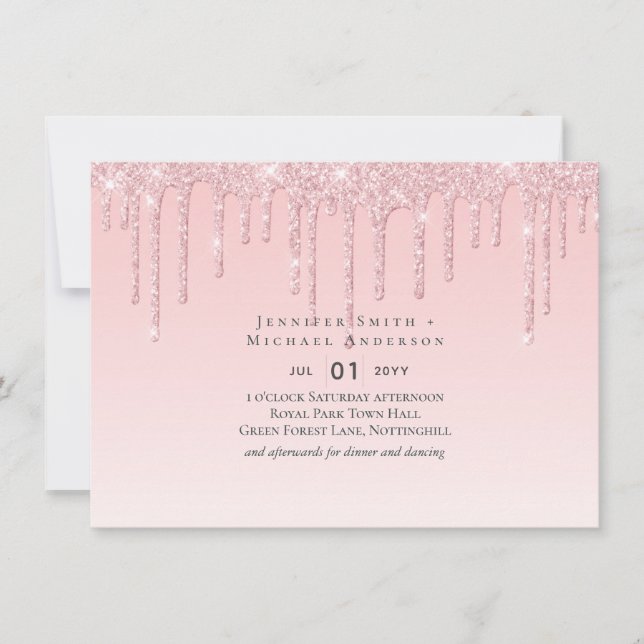 Invitación rosada de Purpurina Boda de presupuesto (Anverso)