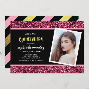 Invitación rosada de Quinceanera de la foto del