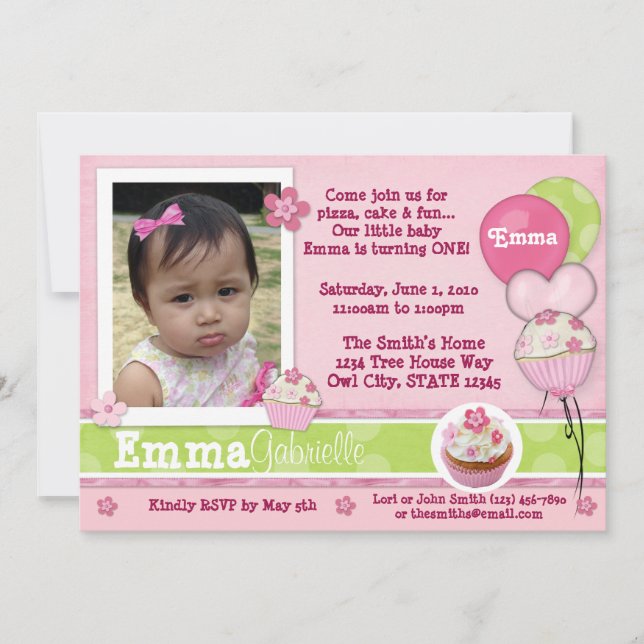 Invitación rosada de torta ADORABLE (foto) (Anverso)