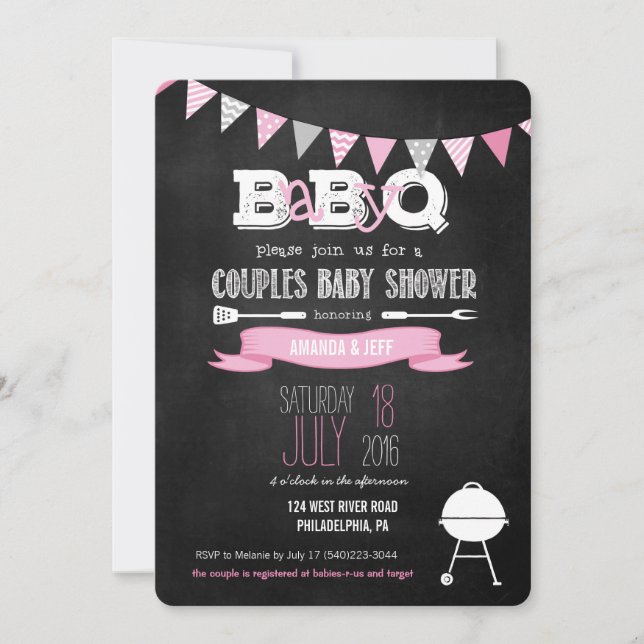 Invitación rosada del Bbq Baby Shower de BabyQ (Anverso)