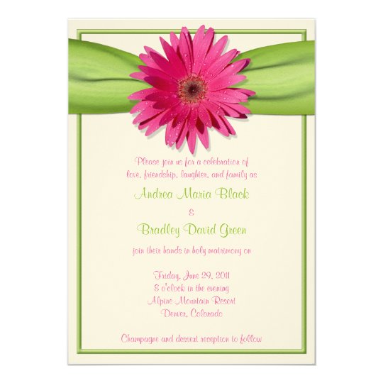 Invitación rosada del boda de la cinta del verde