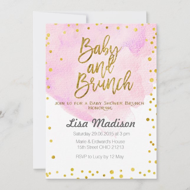 Invitación rosada del brunch de Baby Shower (Anverso)