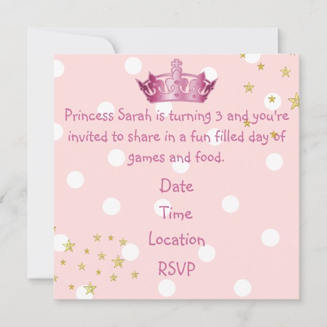 Invitación rosada del cumpleaños de la corona del (Anverso)