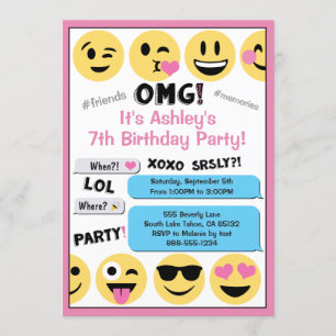 Invitación rosada del cumpleaños de la emoji