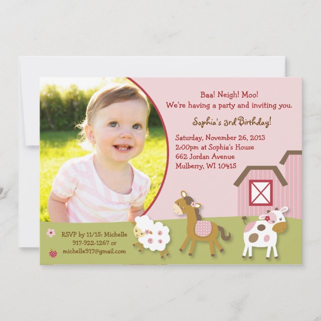 Invitación rosada del cumpleaños de la foto del (Anverso)