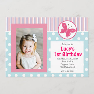 Invitación rosada del cumpleaños de la mariposa