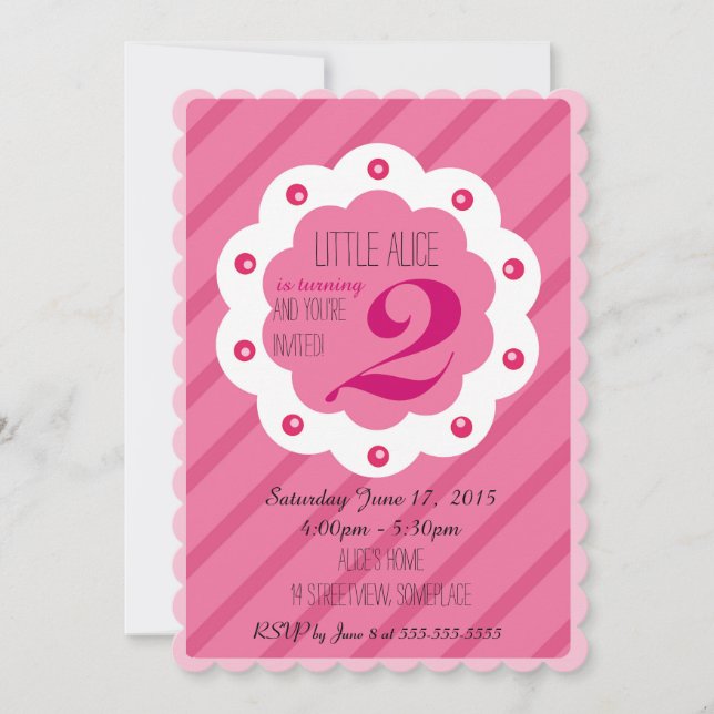 Invitación rosada del cumpleaños de la niña (Anverso)