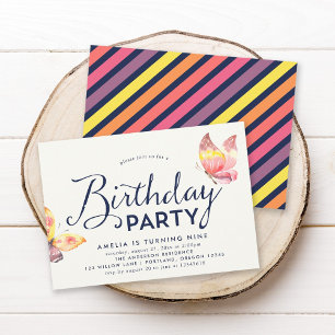 Invitación rosada del cumpleaños de las mariposas