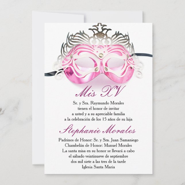 Invitación rosada del cumpleaños de Quinceanera de (Anverso)