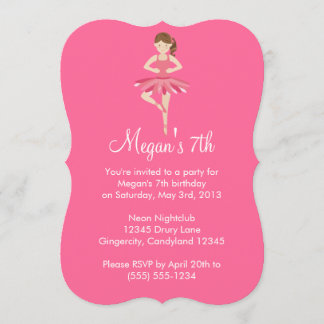 Invitación rosada del cumpleaños del ballet