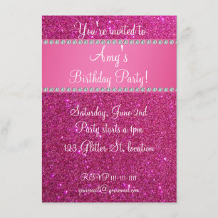 Invitación rosada del cumpleaños del purpurina