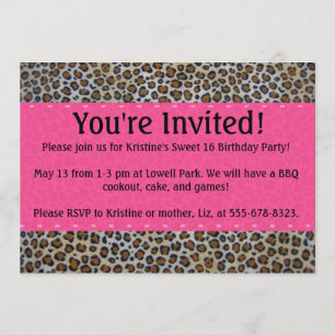 Invitación rosada del estampado leopardo