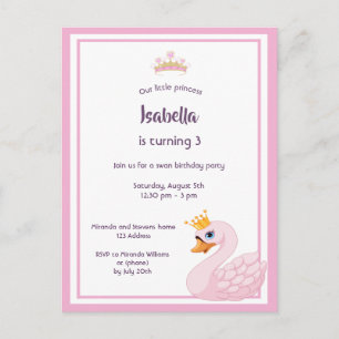 Invitación rosada del fiesta de 3 años de Girly sw