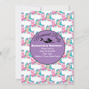 Invitación rosada del Fiesta de la sirena morada