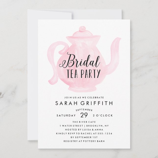 Invitación rosada del Fiesta de té de la ducha de  (Anverso)