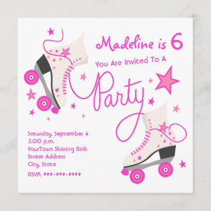 Invitación rosada del fiesta del patín de ruedas