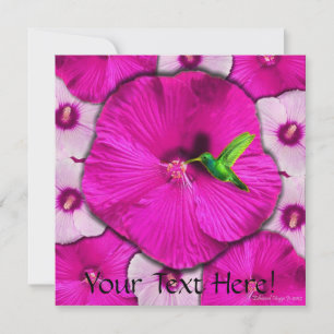 Invitación rosada del hibisco y del colibrí