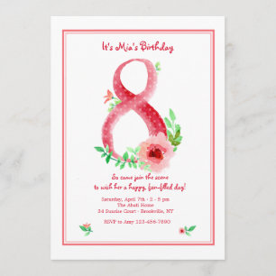 Invitación rosada del número 8