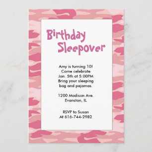 Invitación rosada del Sleepover del cumpleaños de