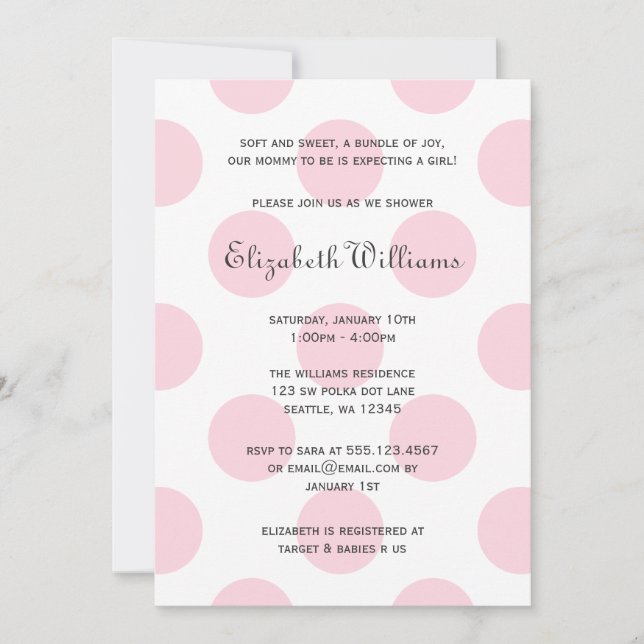 Invitación rosada dulce de la ducha de la niña de (Anverso)