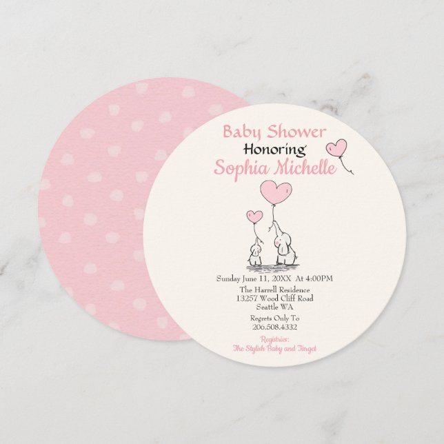 Invitación rosada elegante de Baby Shower de la (Anverso / Reverso)