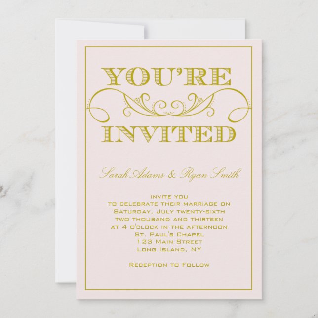 Invitación rosada elegante de la boda (Anverso)